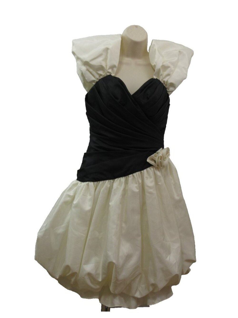 Formal Dress Sz Small Bubble Hem Black & White Puff Sleeves Prom Wedding Evening
